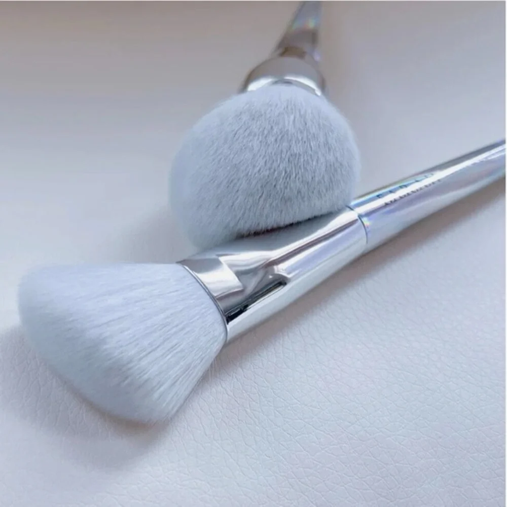F.A.R.A.H 2 Holographic Duo Silver Makeup Brush Set Powder Contour Blush Brushes